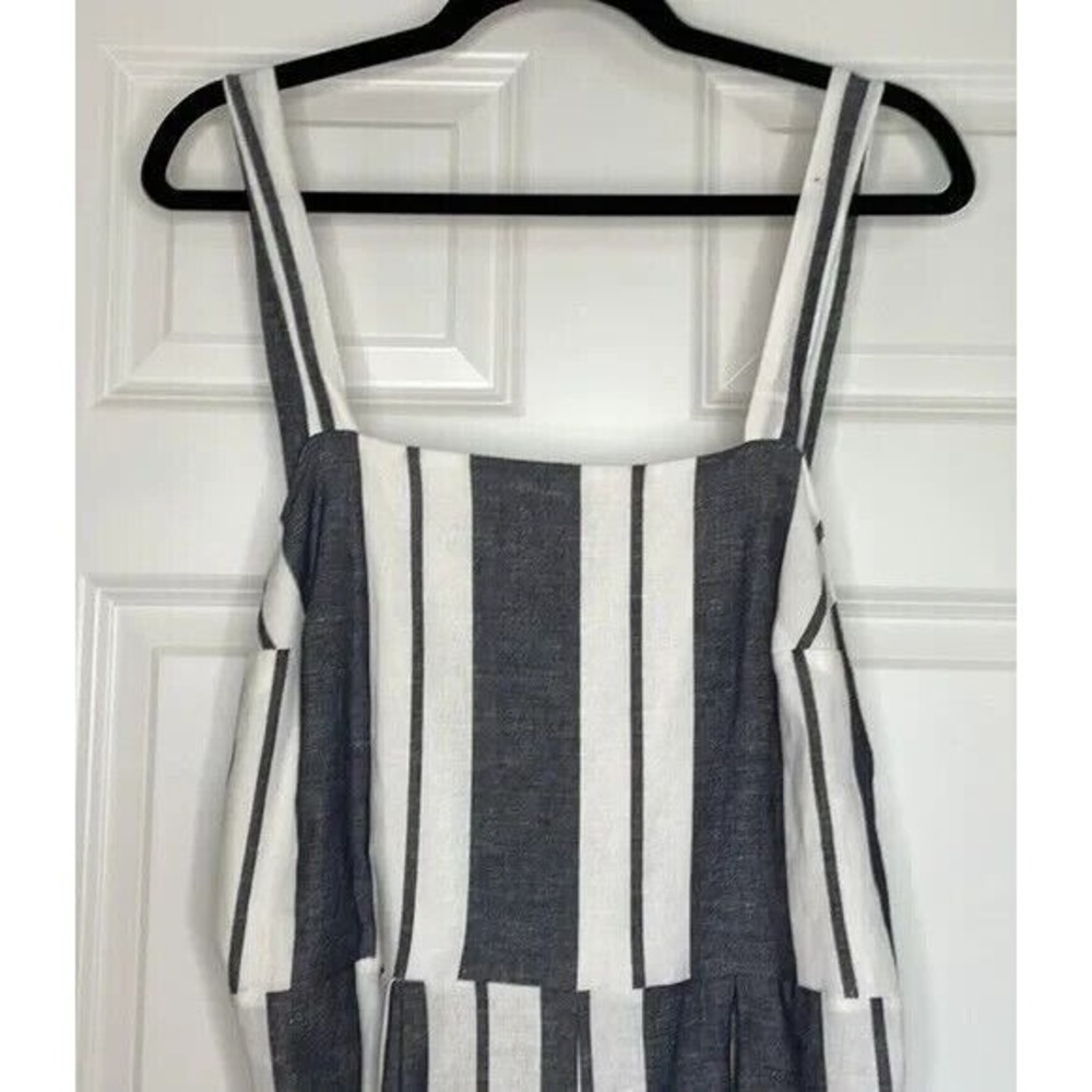 Peppermint Striped Wide Cropped Leg Open Back Linen Blend Jumpsuit White Sz L - Picture 2 of 9